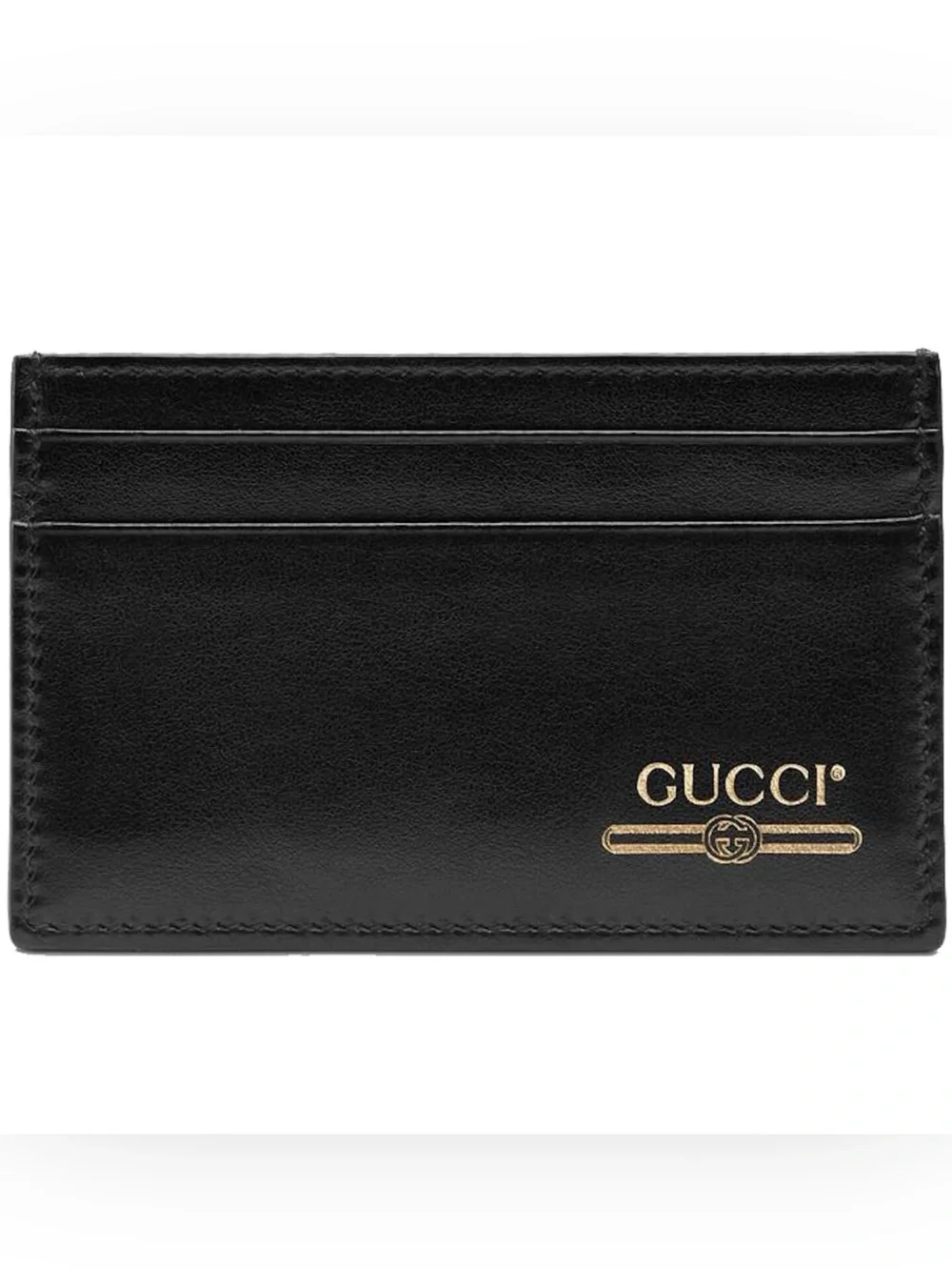 NEW Gucci Black Leather Card & Key Slot Holder with Gold Logo Detail